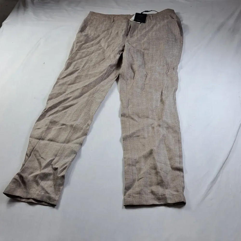 Bugatchi Mens 100 Percent Linen Herringbone Pants Size 33 Tobacco Brown NWT